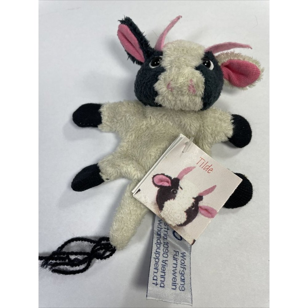 Small Black And White Furnis Tilde Cow Magnet Pink Ears Toy Plush #0779
